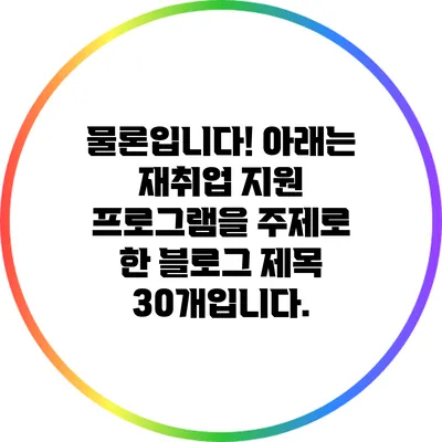 물론입니다! 아래는 재취업 지원 프로그램을 주제로 한 블로그 제목 30개입니다.