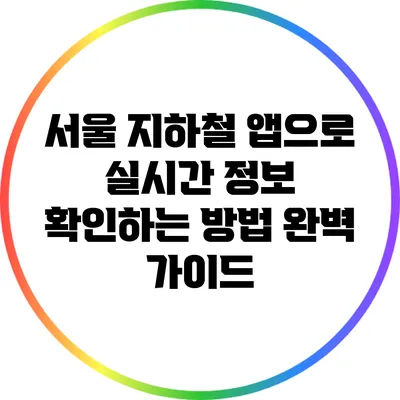 서울 지하철 앱으로 실시간 정보 확인하는 방법 완벽 가이드