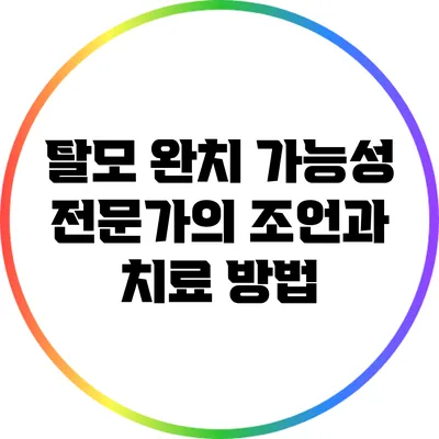 탈모 완치 가능성: 전문가의 조언과 치료 방법