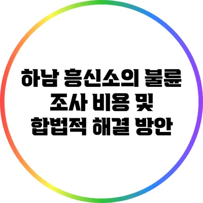 하남 흥신소의 불륜 조사 비용 및 합법적 해결 방안