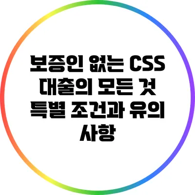 보증인 없는 CSS 대출의 모든 것: 특별 조건과 유의 사항