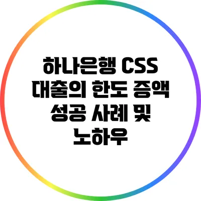 하나은행 CSS 대출의 한도 증액 성공 사례 및 노하우